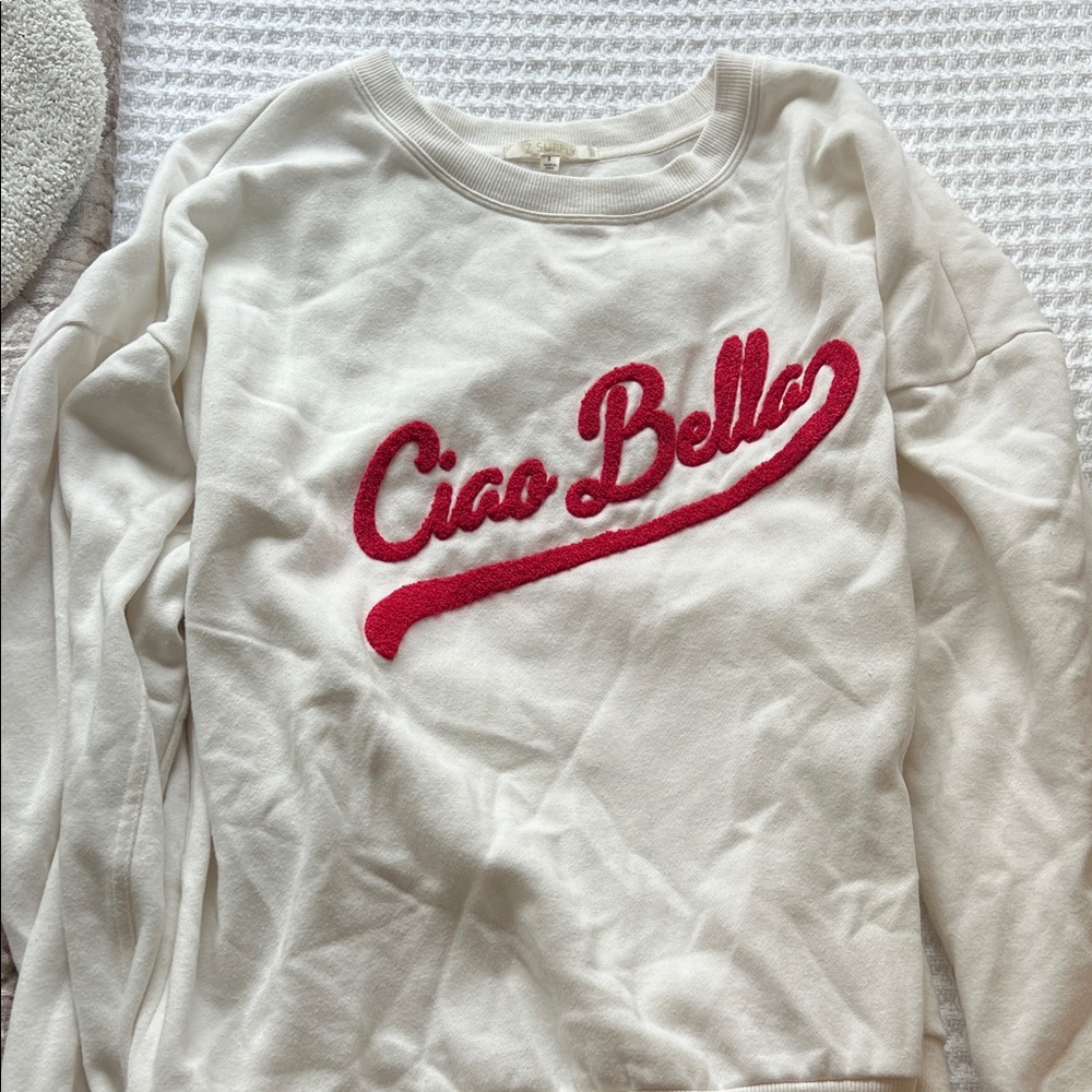 Z Supply Ciao Bella Cream and Red Sweatshirt